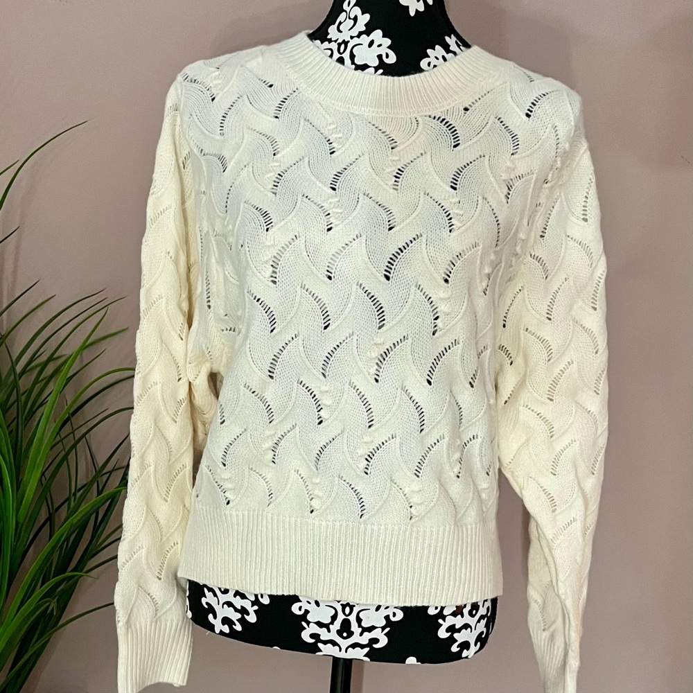 CHELSEA & THEODORE Pointelle Crewneck Cream Sweater